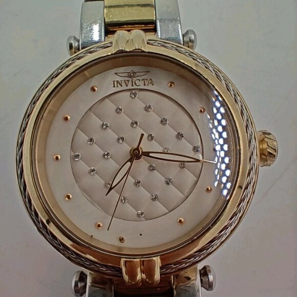Invicta Bolt Two-Tone Quartz Watch Gold Silver Bracelet Diamond Dial EUC Working - Picture 8 of 16